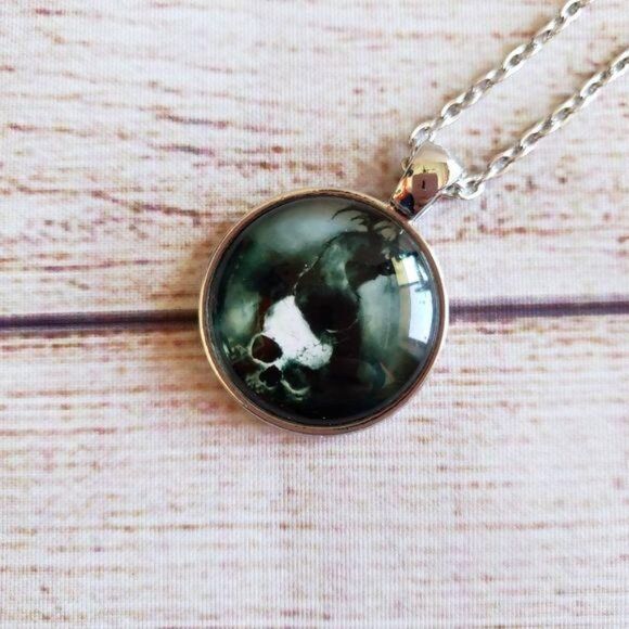 Creepy Cat Bat Skull Pendant Gothic Halloween Chain Necklace Silver - Picture 2 of 7